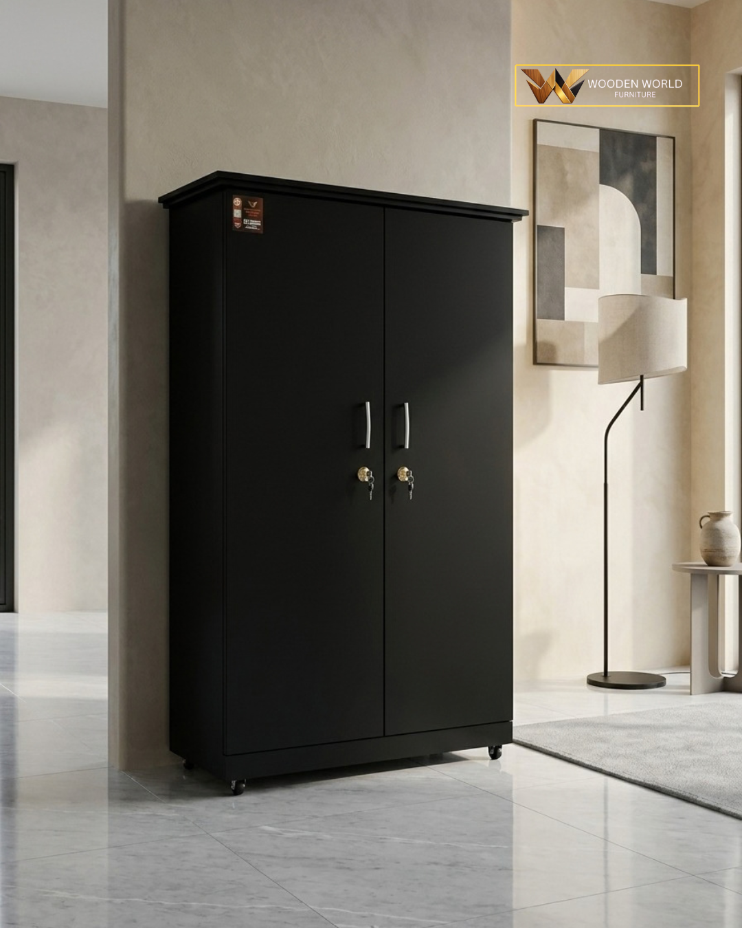 Modern Black 2-Door Wardrobe
