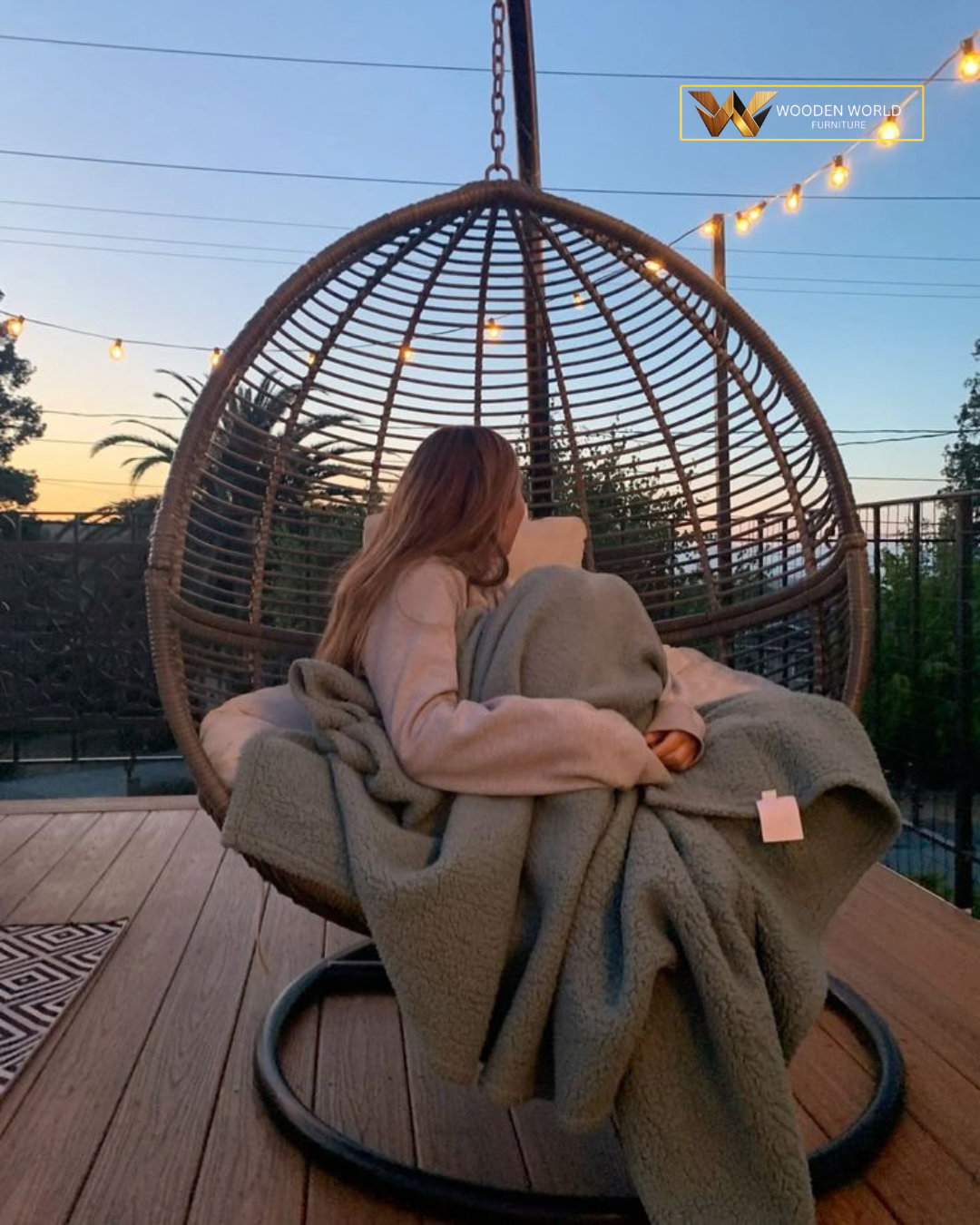 Modern Outdoor Woven Swing Chair with Stand