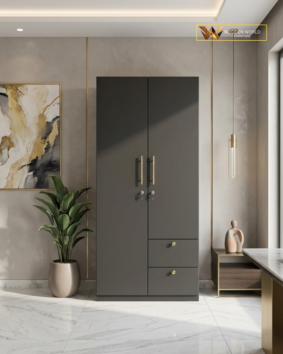Modern 2-Door Charcoal Wardrobe