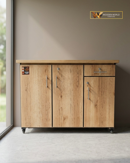 Natural Oak-Look Iron Stand